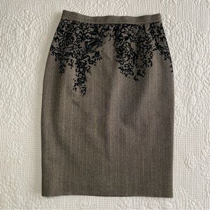 CHRISTIAN LACROIX Brown Wool with Abstract Velvet detail Around Waist Skirt Sz 4